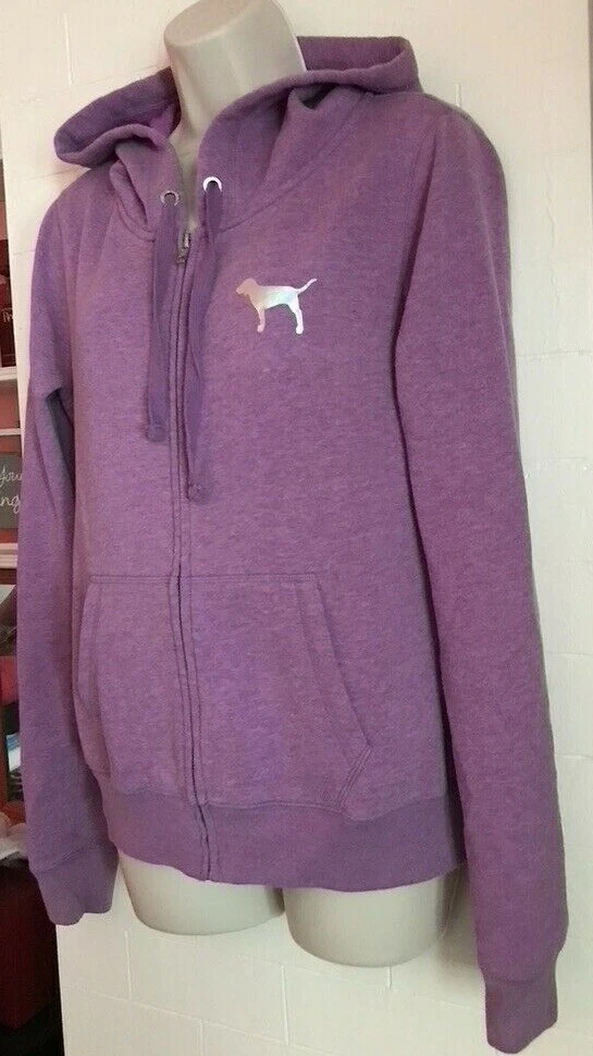 UNDERCOVER FELPA CON CAPPUCCIO VICTORIA'S SECRET VIOLA ZIP DAVANTI CON TASCHE TAGLIA M ROSA AMORE
