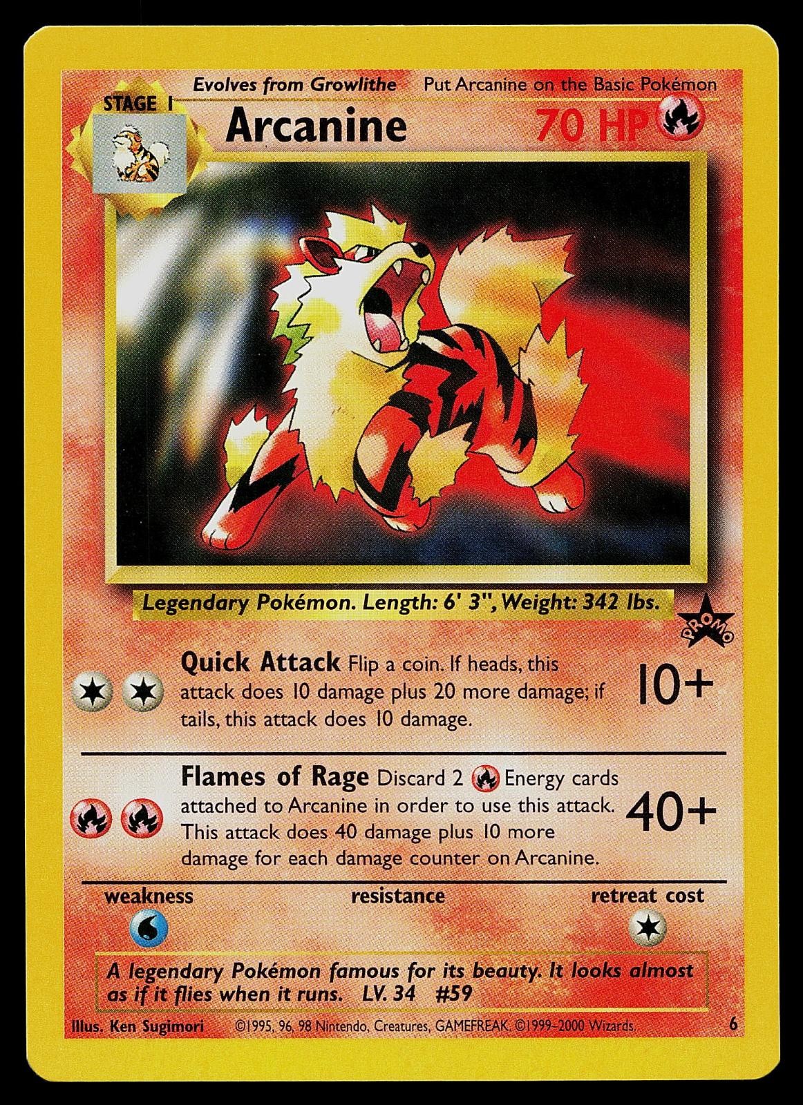 Pokemon Card - Arcanine Wotc Black Star Promo 6 Promo