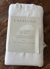 Casaluna King Size Linen Blend Flat Sheet - White Fresh White