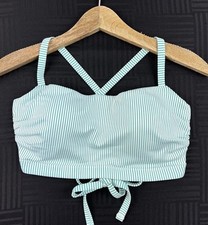 Shade  Shore Womens 38D Teal White Striped Lightly Lined Swimsuit Bikini Top
