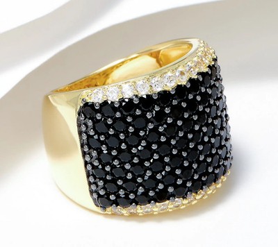 Affinity Edelsteine schwarzer Spinell & weißer Zirkon Cluster-Ring, vergoldet Sterling