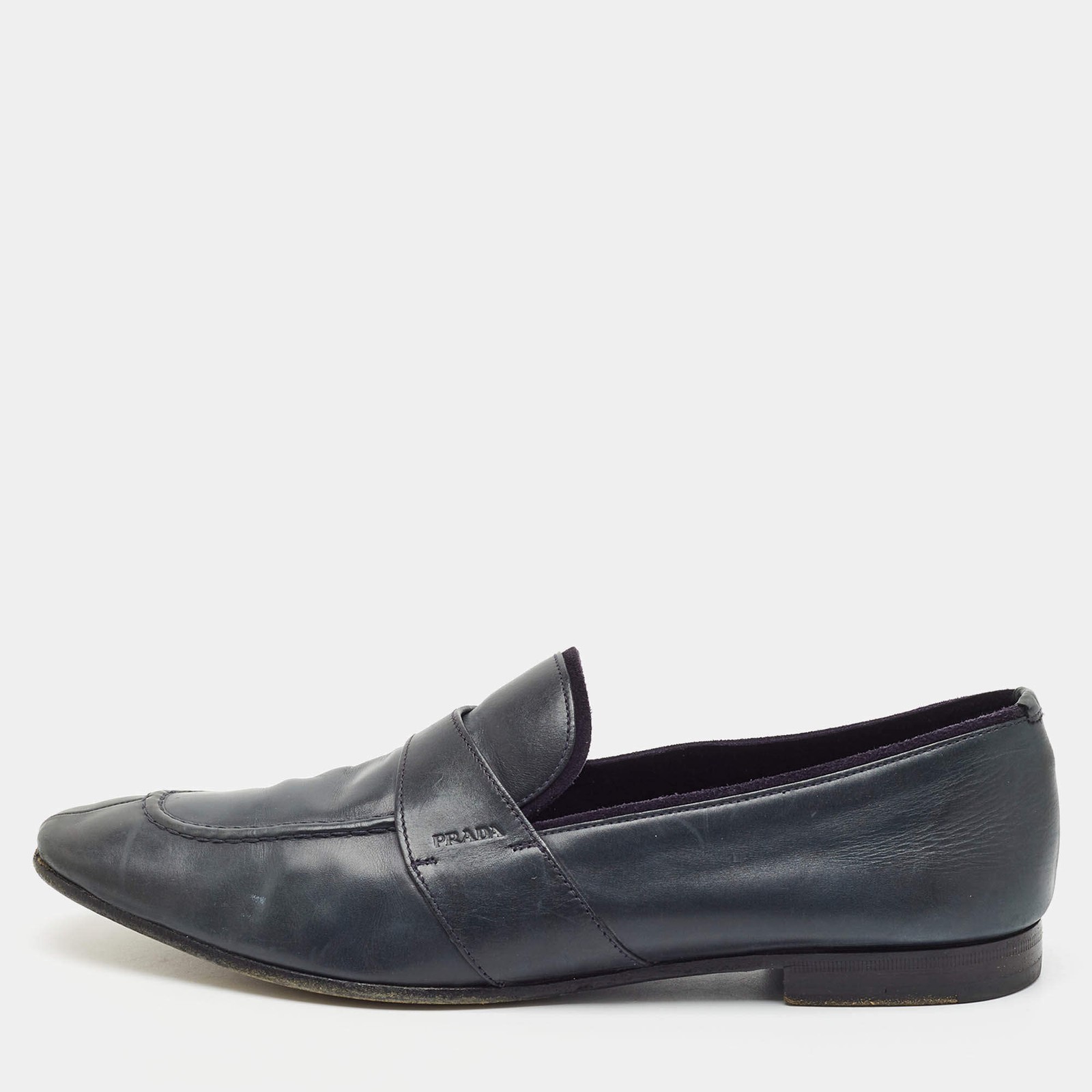 Prada Size 43 Black Leather Penny Loafers
