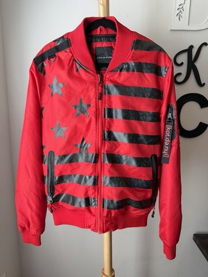 Cote De Nuits Red Black Bomber Jacket American Flag Men s Size Large