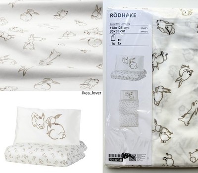 Ikea RÖDHAKE Duvet cover + 1 pillowcase f crib, rabbit pattern -NEW - 304.401.73