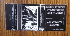 TORONTO, ONTARIO MATCHBOOK COVER: BLACK FOREST TAVERN STEAK HOUSE MATCHCOVER -A