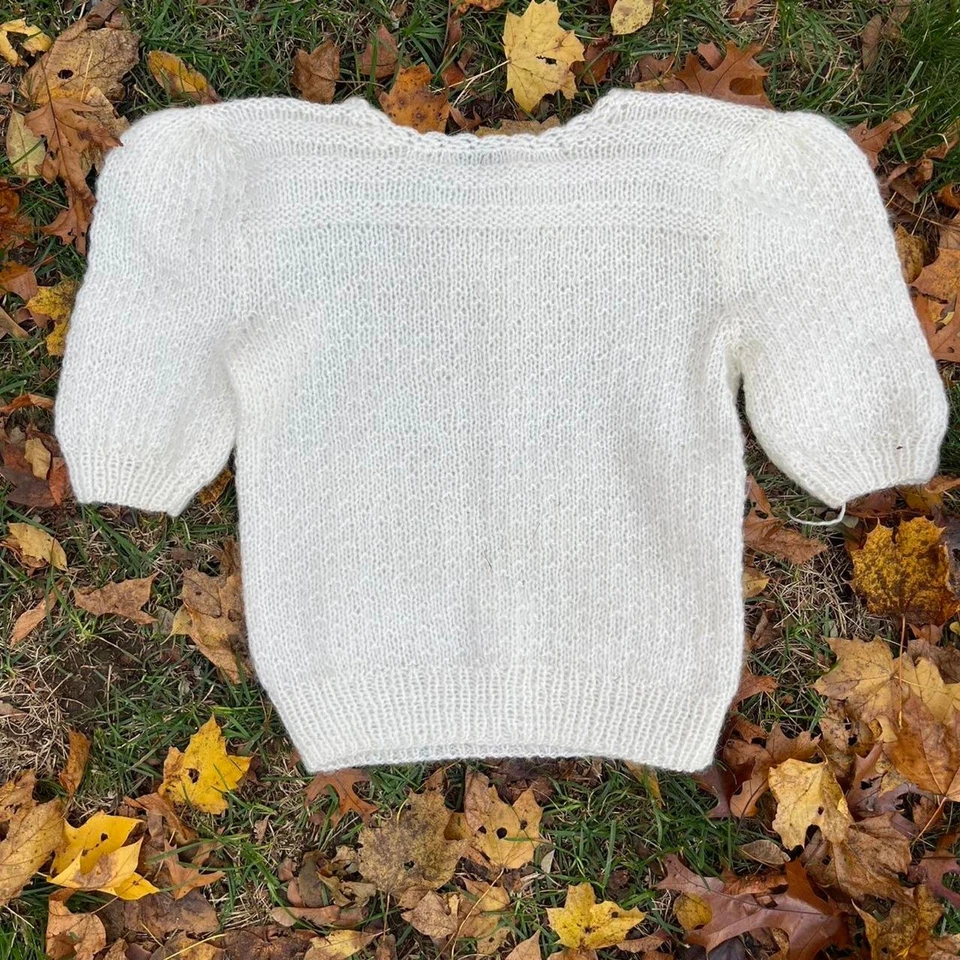 Винтажный 1970-х 1980-х годов делает 1940-х белый изящный короткий Puff рукав вязаный топ размер S/M - Изображение 3 из 4