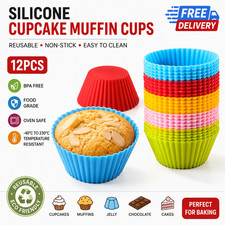 12Pcs Reusable Silicone Muffin Cases 7cm Cupcake Baking Cups Moulds Non-Stick UK