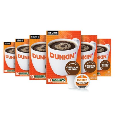Dunkin  Original Blend Coffee, Medium Roast, K-Cup Pods, 10 Count Boxes (Pack 6)