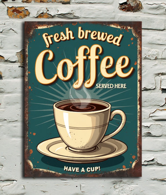 Fresh Brewed Coffee Vintage Look Retro Style Metal Sign plaque bar Cafe Shop pub