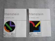 Liechtenstein 2001-Zeitgenö.Sztuka-Zestaw Znaczki z krawędzią narożną-Pierwszy dzień.-Nr mi.1281,1282