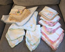 Vintage 12 Hankies Ladies Crocheted Edges - Variety Of Colors