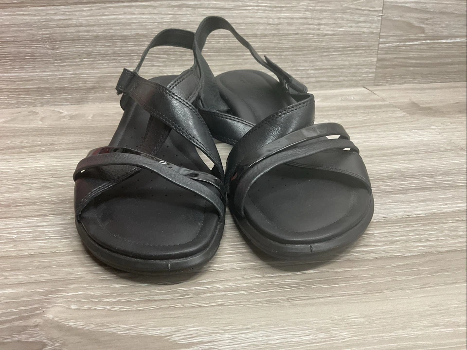 Ecco Felicia凉鞋女式10-10.5米EU41黑色皮革绑带 — 第 3/4 张图片