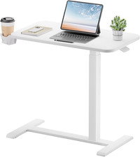 Adjustable Mobile Standing Desk with Hidden Wheels for Home Office, White
