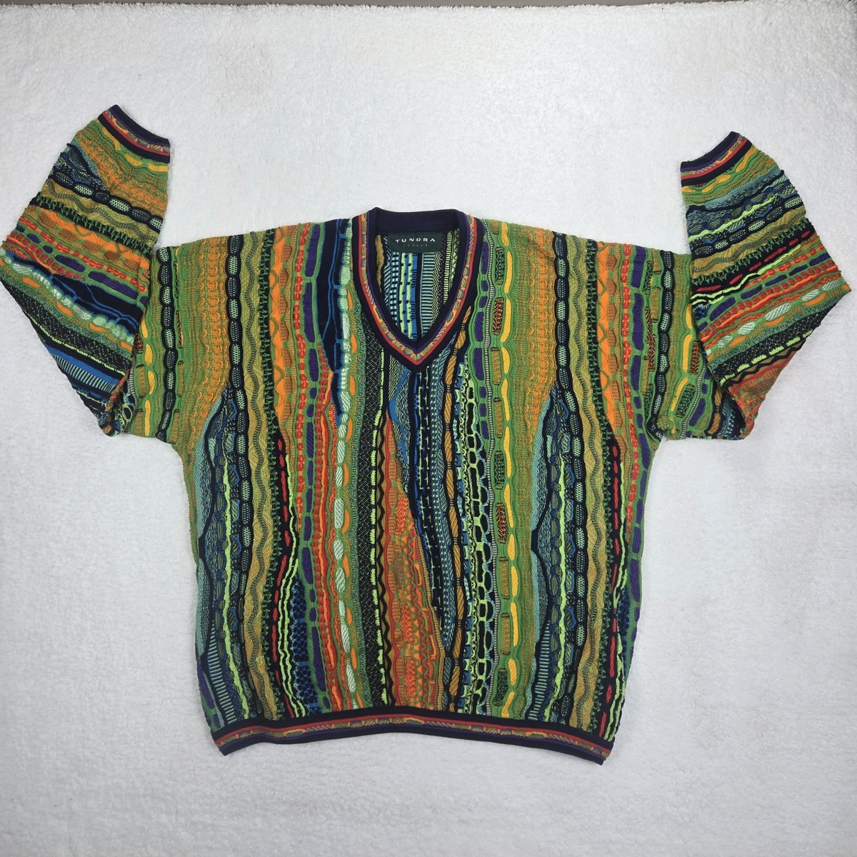 TUNDRA Mens XL Coogi Style 3D Abstract Vibrant Knit Colorful V