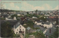 Bird's Eye View Franklin NH Townscape River Bridge Steepled Church Postcard