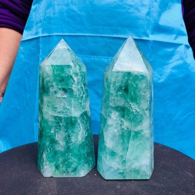 2pc 4.62LB Natural Fluorite crystal Hexagonal point Column Healing Reiki 2717