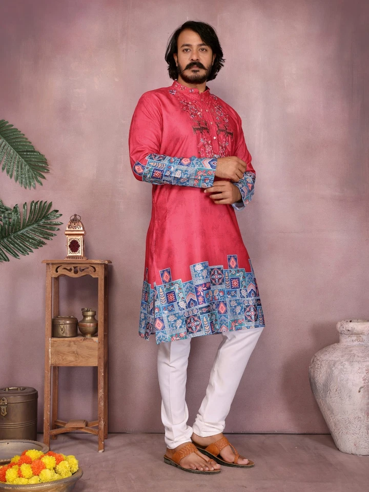Ensemble Kurta Homme Blanc Kashida Sherwani Style Mariage Pakistan Inde - Photo 3/4