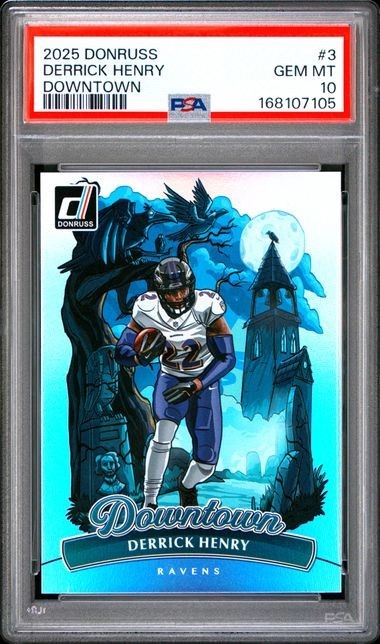 Panini 2025 Donruss Derrick Henry Ravens #3 Downtown PSA 10 Case Hit SP