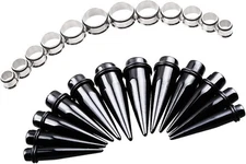 24PCS UV Acrylic Tapers and Surgical Steel Plugs Ear Gauges Kit Eyelets Stret...