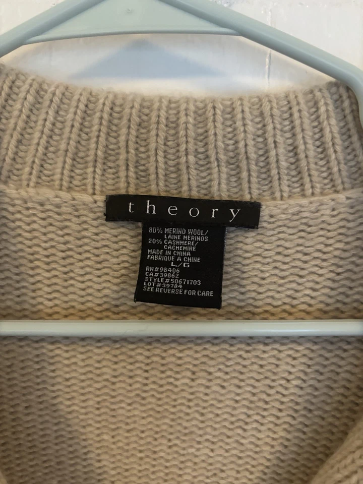 Theory Double Breasted Button Up Wool/Cashmere Cardigan Sweater  Belted Size L - Image 2 of 4