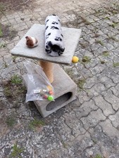 kratzbaum in grau kann höher gemacht werden, katzentoilette und spielzeug