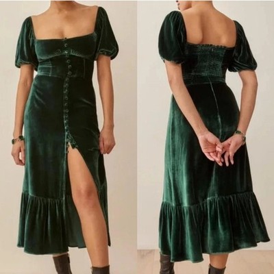 Reformation Dress Women 2 Forest Green Leonie Velvet Midi Front Slit Cottagecore | eBay Reformation Dress Women 2 Forest Green Leonie Velvet Midi Front Slit Cottagecore | eBay