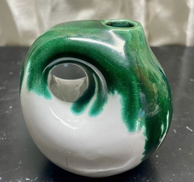 Vintage Single Flower Vase/ Kabin Japan, White Drip Glaze, Studio Pottery 3 