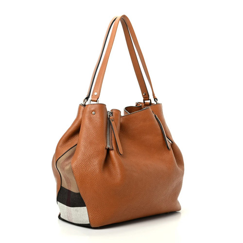 Burberry Brit Calfskin House Check Medium Maidstone Saddle Brown Retail $1,200