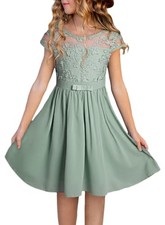 Girls Elegant Lace Mesh Semi Formal Party Dress Size 6-15 10-11 Years A Green