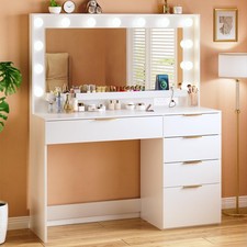 Vanity Desk with Mirror and Lights, Makeup Vanity with Large Mirror  13 Lights