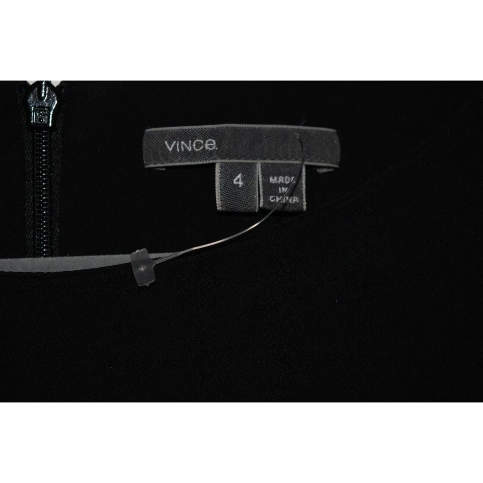 VINCE $398 Leather Trim Bracelet Sleeve Shift Dress in Black Size 4 - Image 4 of 4