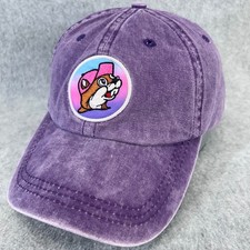 Buc-ee's Beaver Mascot Purple Acid Wash Baseball Hat Leather Strap Adjustable