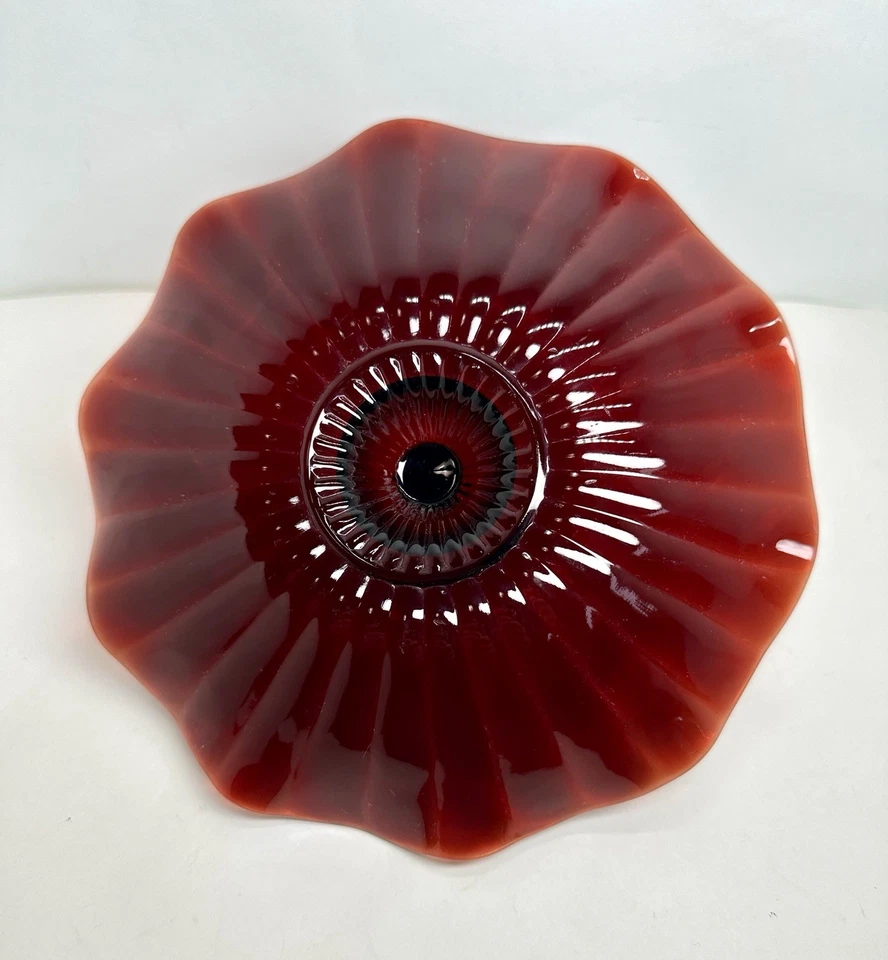 Anchor Hocking Royal Ruby handled glass tidbit tray fluted ruffled edge - Image 2 of 4