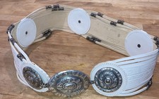 Vtg Western Tooled Leather Bead Belt Size M Avion International White / Spain