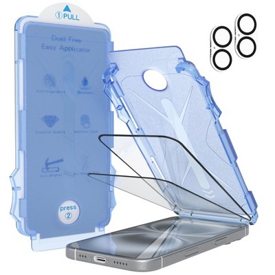 2x Displayschutz für iPhone 16 + Kameraschutz mit Installationshilfe 9H Glas