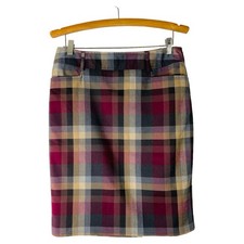 Vintage blue pink tan plaid preppy academia office midi skirt 10