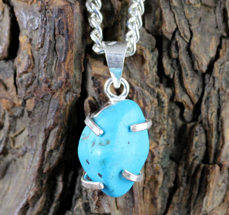 Colgante para hombre con dije de la suerte turquesa azul natural certificado de 12 quilates piedras preciosas áspera Foto 4 de 4
