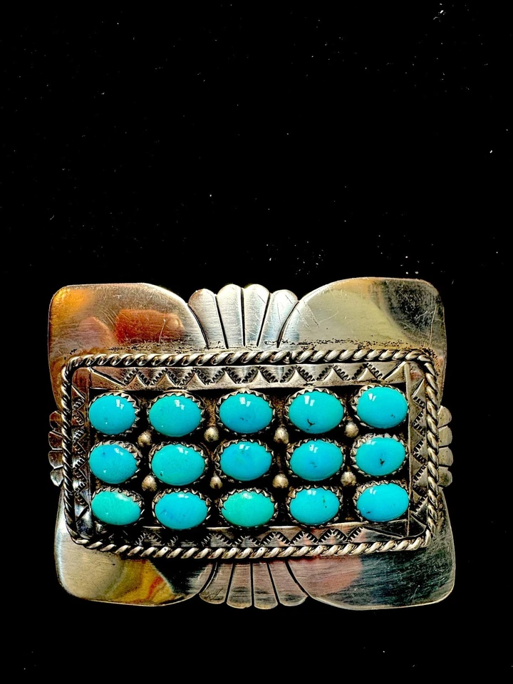 Hebilla DE COLECCIÓN Western Arizona, plata de ley 925 con piedras turquesa, ¡GUAU! Foto 4 de 4