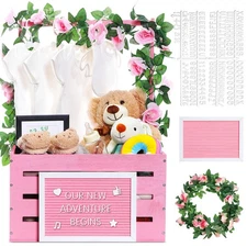 Wooden Baby Shower Crate Closet, Basket with Handle and Felt Letter Board Kit 
