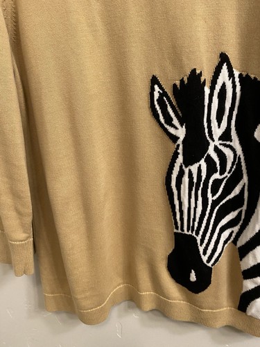 Talbots Women’s Size Large Tan Zebra 3/4 Sleeve Cotton Sweater - Picture 7 of 16