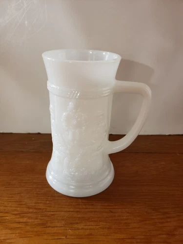 Vintage Federal Milk Glass Beer Stein with German Pub/Tavern Scene