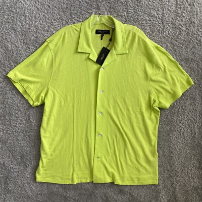 Rag & Bone Mens Avery Knit Linen Blend Short Sleeve Button Up Shirt  Size Large