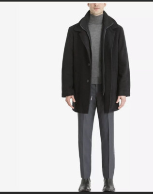 Calvin Klein Mens Classic Wool Overcoat Black Size Xl