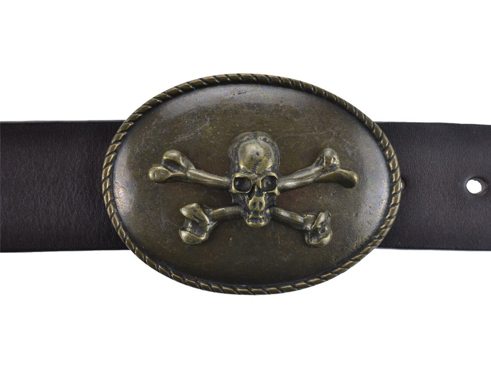 Fibbia per cinture con teschio in rilievo metallo bronzo o argento forma ovale - Immagine 3 di 4