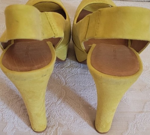 ZARA LIME YELLOW SUEDE LEATHER PLATFORM HEELS PEEP TOE SHOES EU38 UK5 - Picture 5 of 12