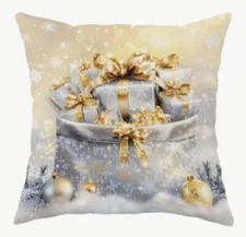 Holiday Gifts Vintage Gold Glamour Christmas Linen Throw Pillow Cover Home Decor