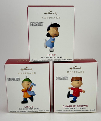 3 Mini Hallmark Ornaments - 2020 Peanuts Gang - Lucy Linus & Charlie Brown - NIB