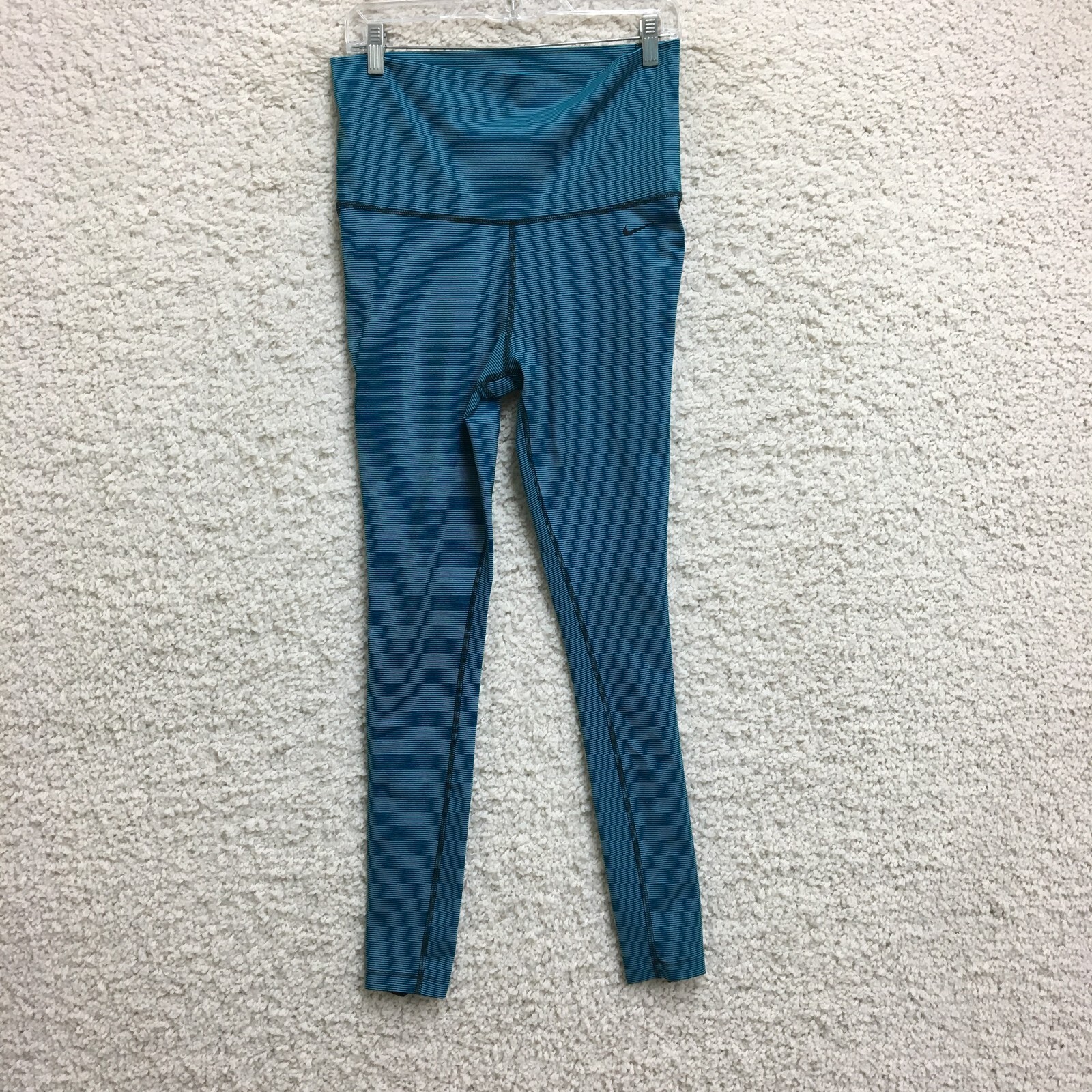 Nike Leggings Medium Adult Blue Striped High Rise Ankle Pants Dri Fit Yoga Women