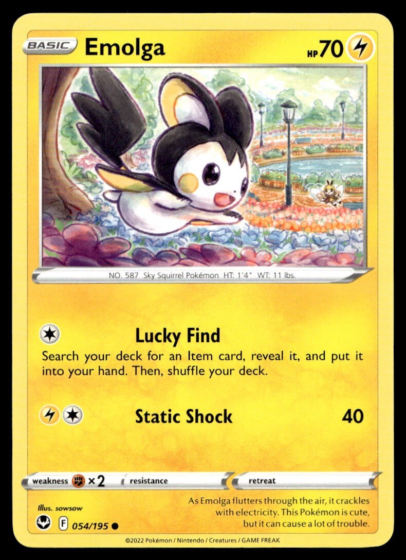 Emolga 54/195 Pokemon Card Silver Tempest Common 70 HP Near Mint E3