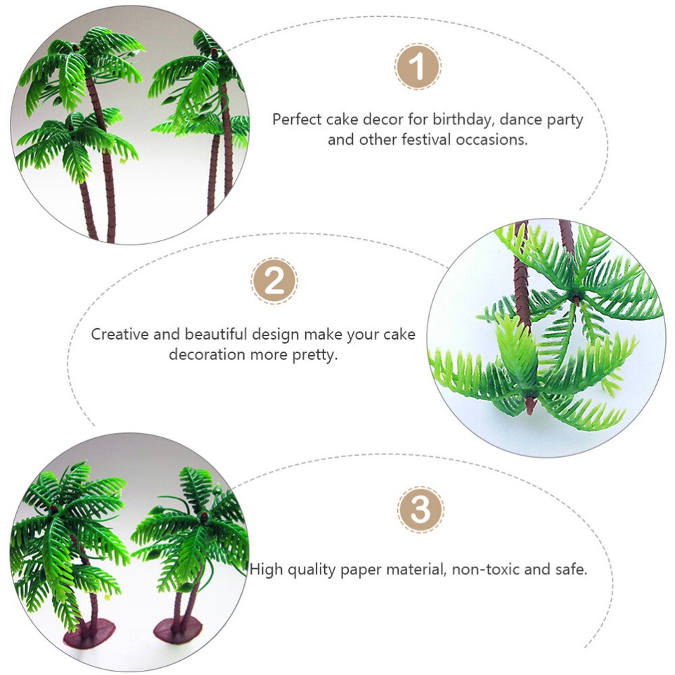 8 PCS Beach Party Cake Topper Plant Tree Decorations Fruit Dessert